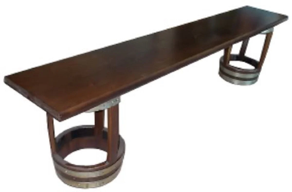 Casa Padrino banco de barril de lujo marr¨®n oscuro / plata 200 x 34 x A. 49 cm - Banco de madera maciza hecho a mano - Muebles de Terrazas de Jard¨ªn de Gastronom¨ªa