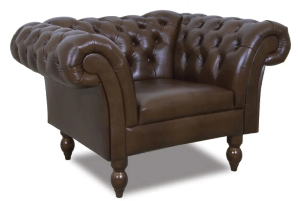 Casa Padrino Chesterfield Sill¨®n de Cuero Marr¨®n Oscuro 130 x 90 x H. 80 cm - Muebles de Sal¨®n en Dise?o Chesterfield
