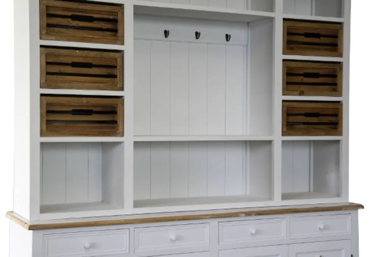 Casa Padrino Country Style Kitchen Cabinet Antique White / Natural Colors 160 x 43 x H. 218 cm - Country Style Kitchen Furniture