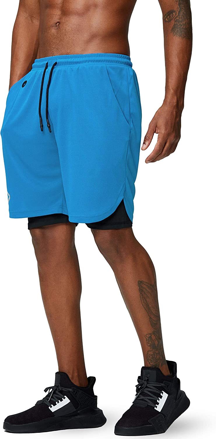 Men's 2 in 1 Running Shorts Gym Workout Quick Dry Mens Shorts with Phone Pocket