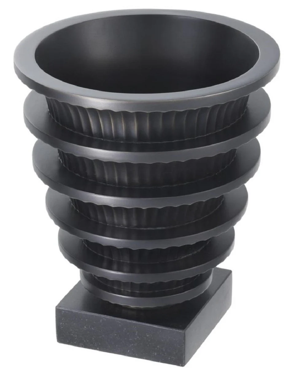 Casa Padrino jarrón de latón de lujo con base de granito bronce / negro Ø 19 x H. 22,3 cm - Decoración de Sala