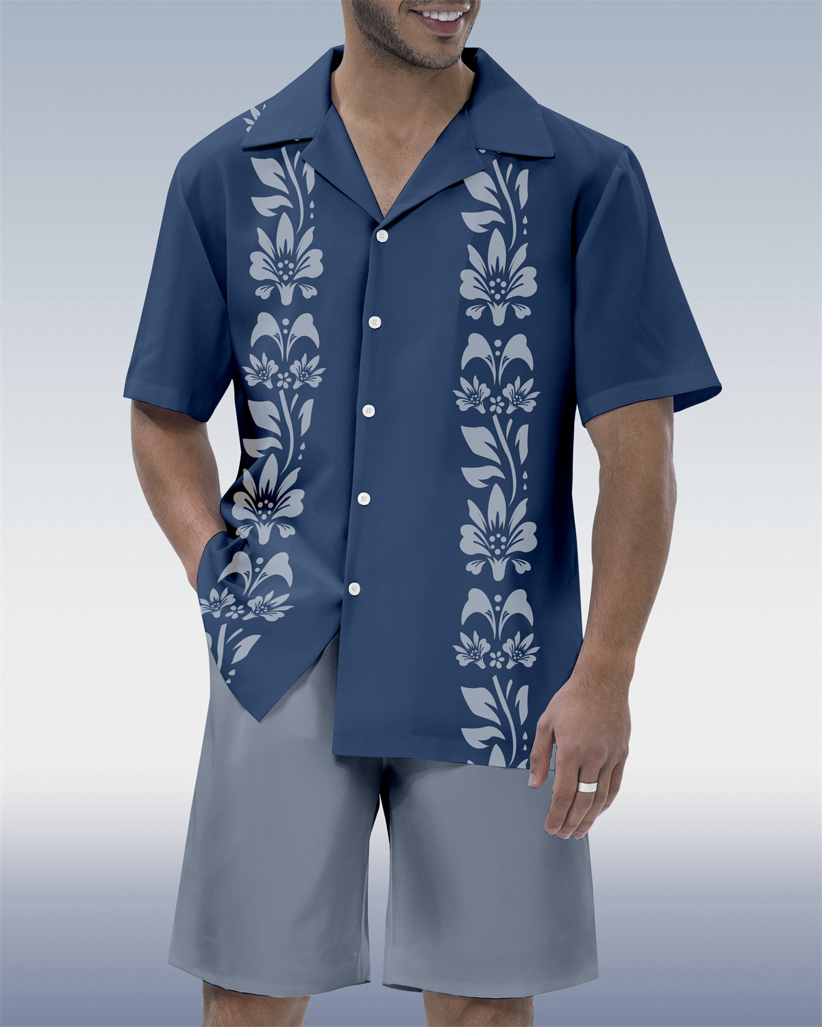 Men's Hawaiian Tiki Party Cuban Collar Short Sleeve Shirt Set