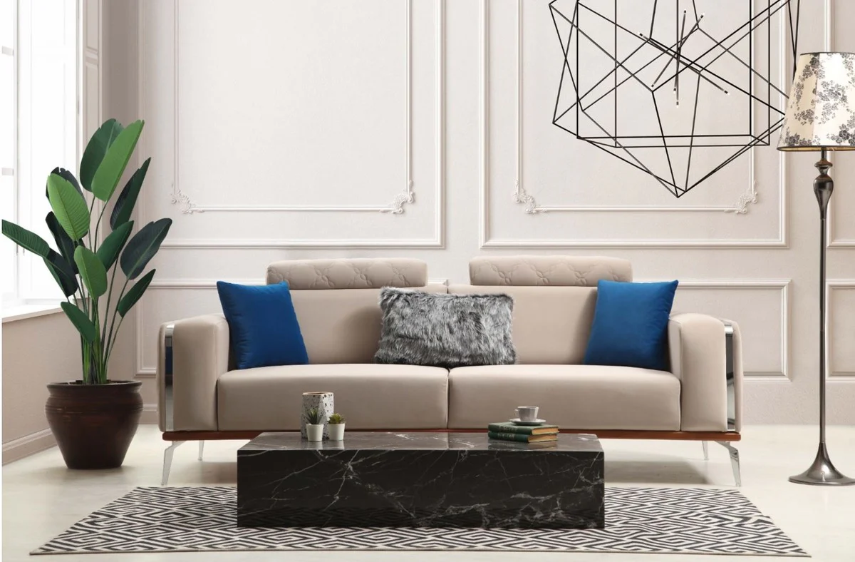 Casa Padrino sof¨¢ de sal¨®n de lujo con respaldo ajustable beige / marr¨®n / plata 225 x 95 x A. 89 cm - Muebles de sal¨®n de lujo