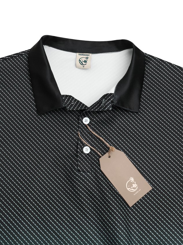 Abstract Gradient Geometric Button Short Sleeve Polo Shirt
