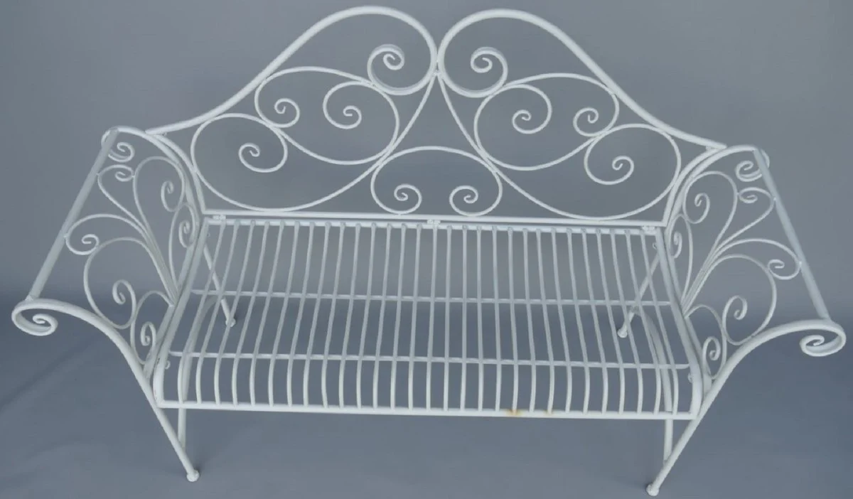 Casa Padrino Banco de Jardín Art Nouveau Blanco Rústico 137 x 49 x A. 96 cm - Banco Nostálgico - Muebles de Jardín y Patio