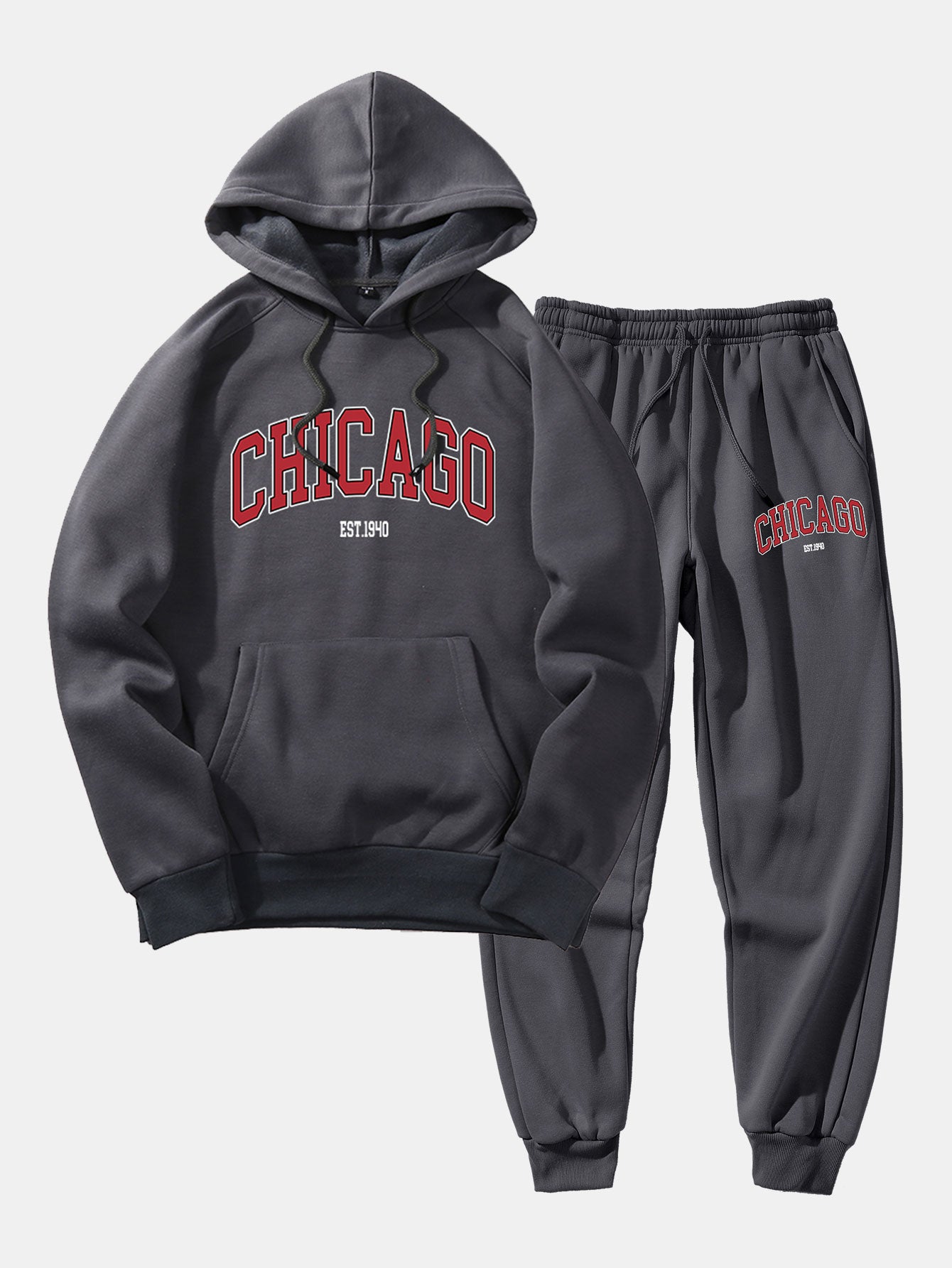 Chicago Letter Print Hoodie & Jogger Pants