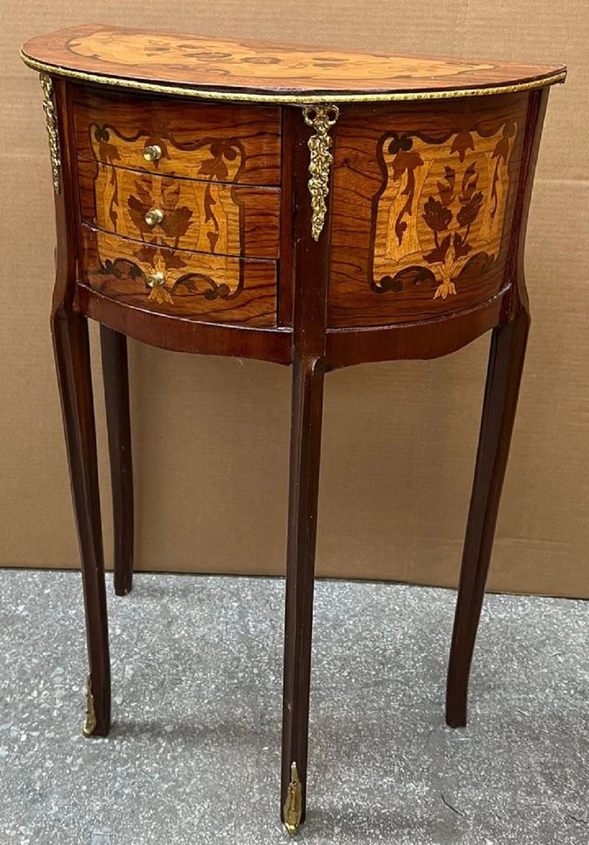 Casa Padrino mesita de noche barroco marrón marquetería / oro - Cómoda de estilo barroco hecha a mano con 3 cajones - Muebles barrocos - Muebles de dormitorio en estilo barroco