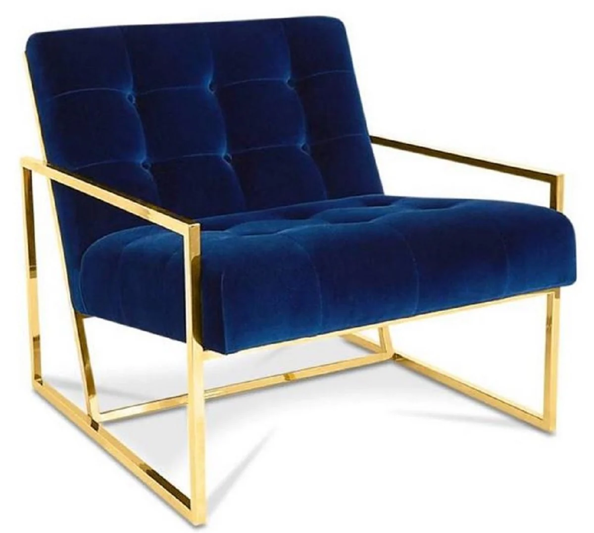 Casa Padrino Sill¨®n Chesterfield Lounge Club Velvet de Lujo Azul Oscuro / Oro 70 x 80 x H. 68 cm - Muebles Chesterfield