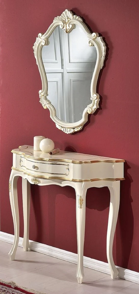 Casa Padrino consola barroco de lujo con espejo de pared blanco / oro - Muebles barrocos de madera maciza hechos a mano - Calidad de Lujo - Hecho en Italia