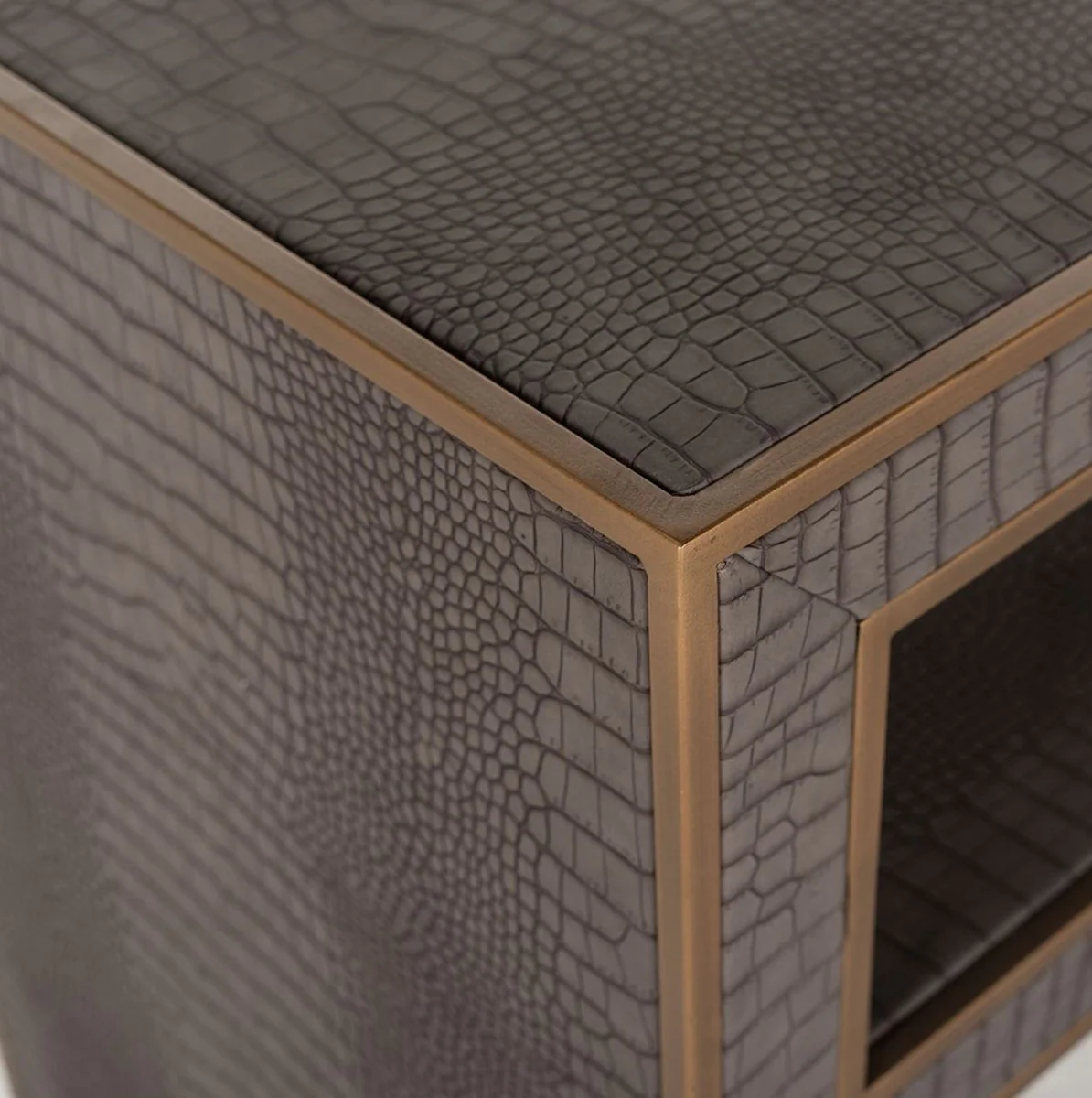 Casa Padrino consola de lujo gris / lat¨®n 180 x 40 x A. 75 cm - Consola rectangular de metal con cuero artificial - Muebles de sal¨®n - Muebles de lujo - Interiores de lujo