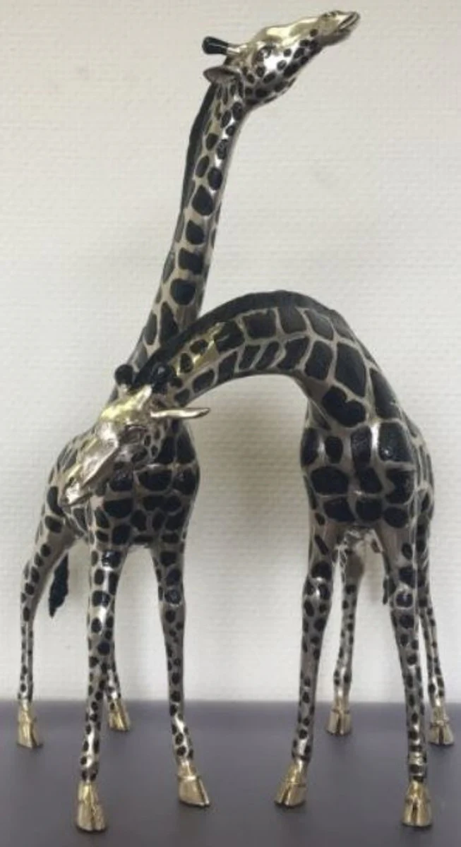 Casa Padrino Set de Figuritas de Bronce Jirafa Plata / Negro 40 x 9 x H. 52 cm - Calidad de Lujo