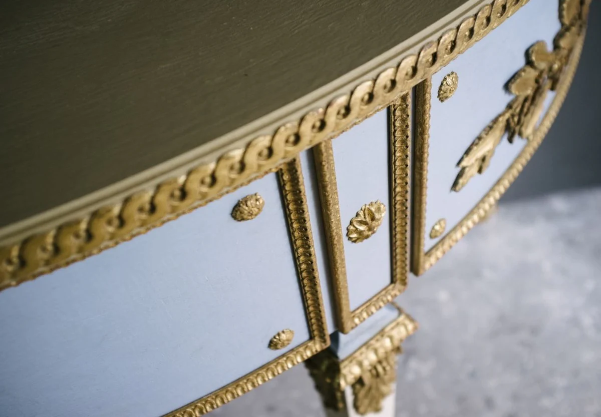 Casa Padrino Consola Barroco de Lujo Azul / Blanco / Oro 150 x 75 x H. 91 cm - Mesa de Consola Hecha a Mano de Estilo Antiguo