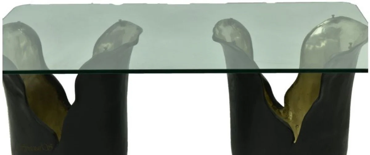 Casa Padrino mesa de centro de lujo negro / oro 120 x 75 x H. 53 cm - Mesa de Centro con Tapa de Vidrio - Muebles de Dise?o