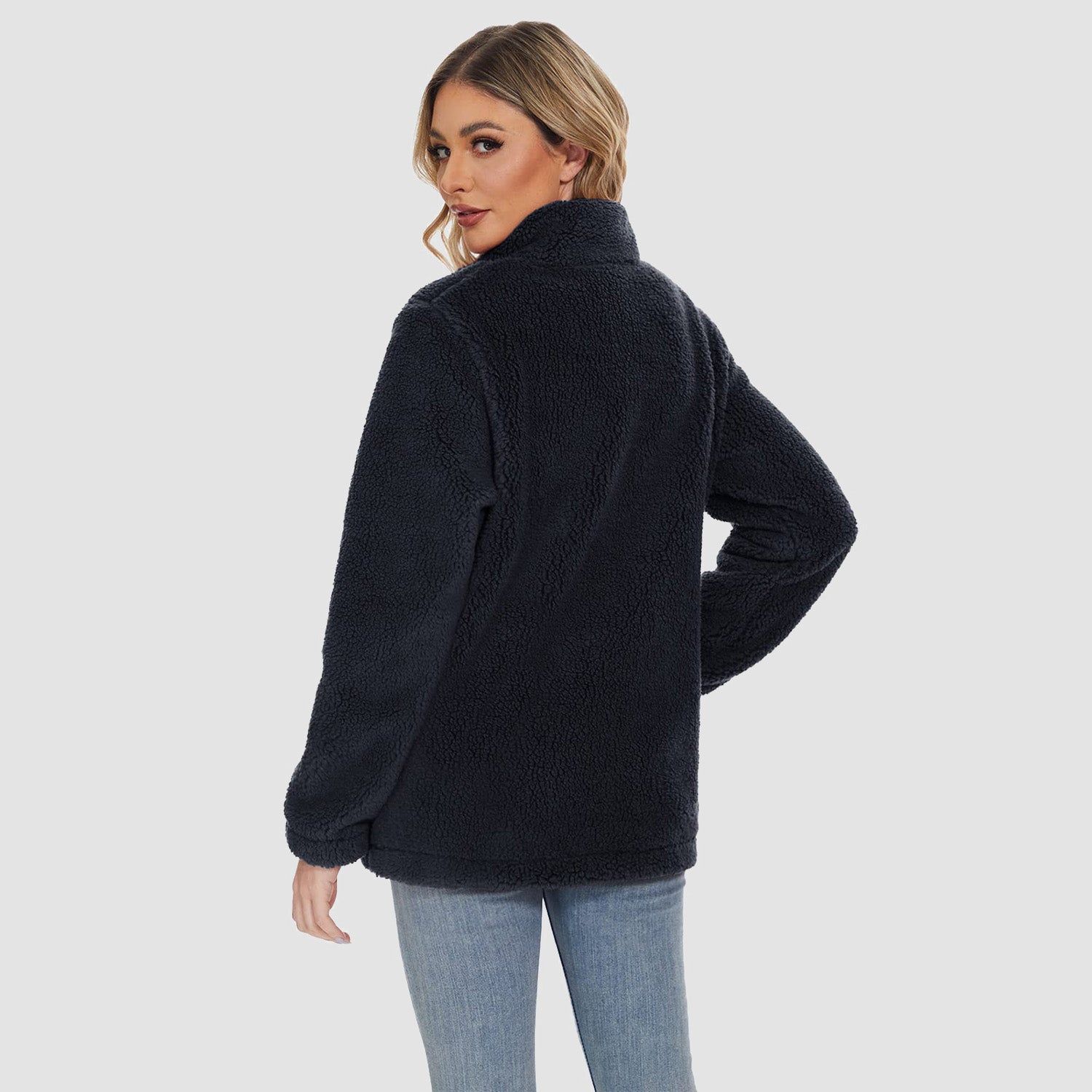 Women Sherpa Jacket Full-Zip Fuzzy Fleece Teddy Casual Coats Zip Pockets Winter Warm Soft Jackets