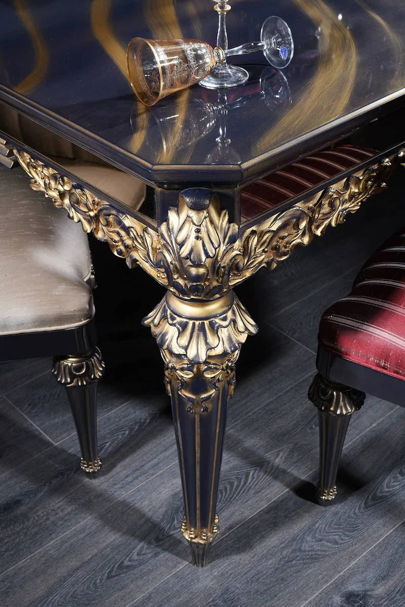 Casa Padrino mesa de centro barroco de lujo azul / oro / negro 131 x 85 x H. 45 cm - Mesa de Salon de Estilo Barroco