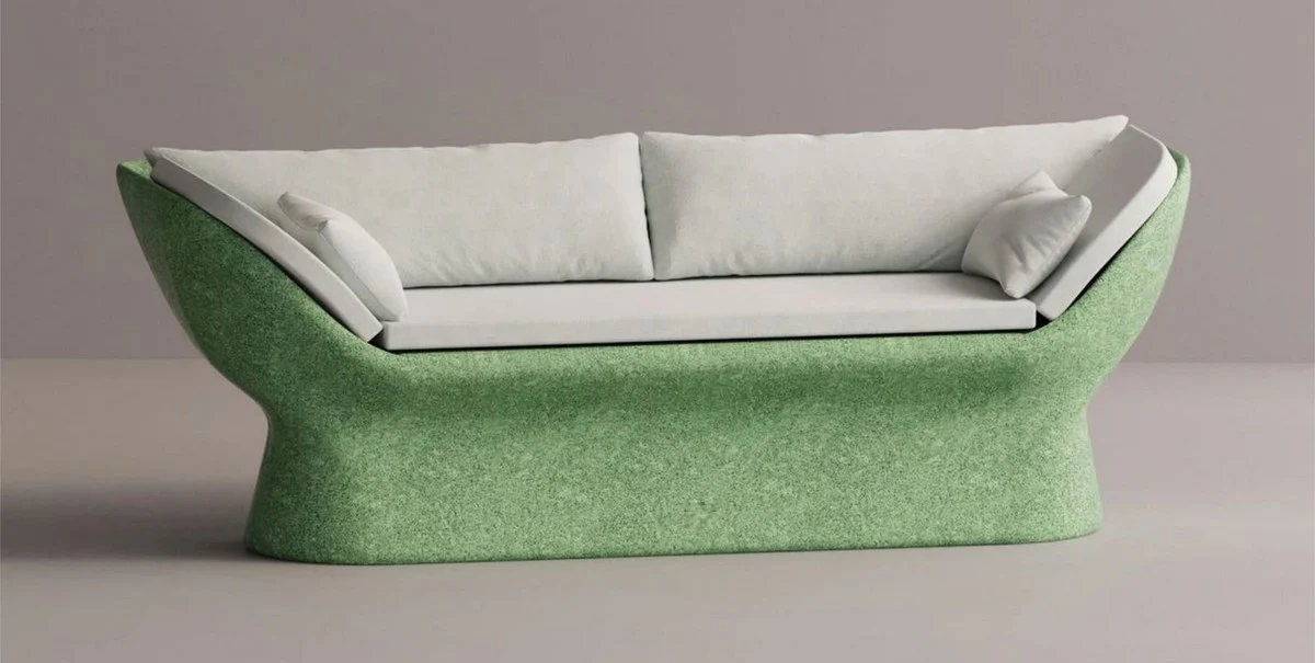Casa Padrino sof¨¢ de lujo blanco / verde 200 cm - Sof¨¢ de hormig¨®n resistente a la intemperie