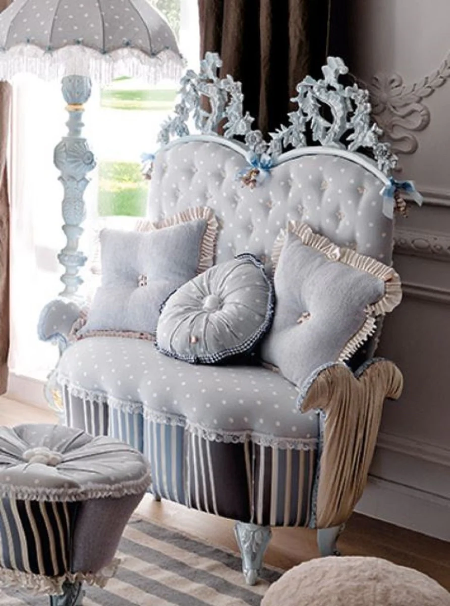 Casa Padrino sof¨¢ infantil barroco de lujo gris / multicolor / azul claro - Sof¨¢ de habitaci¨®n infantil barroco - Muebles de habitaci¨®n infantil barrocos - Calidad primera clase - Hecho en Italia