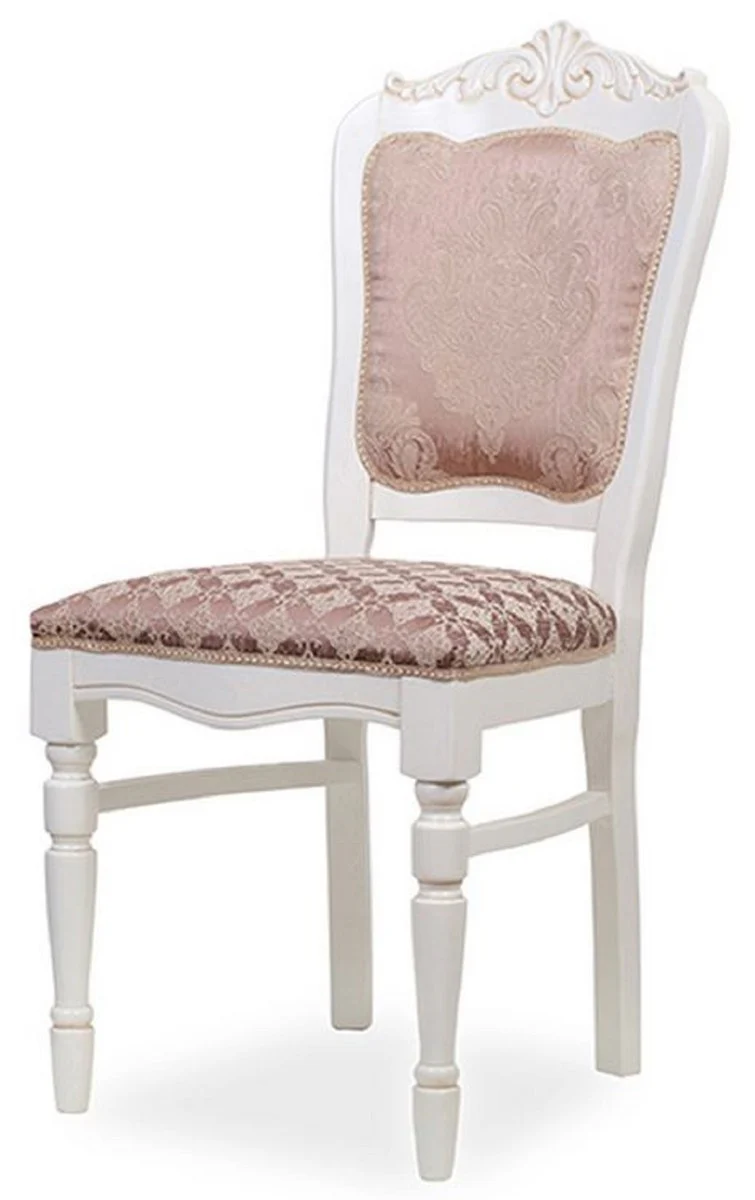 Casa Padrino silla de comedor barroco de lujo rosa / blanco A. 104 cm - Muebles de comedor barrocos