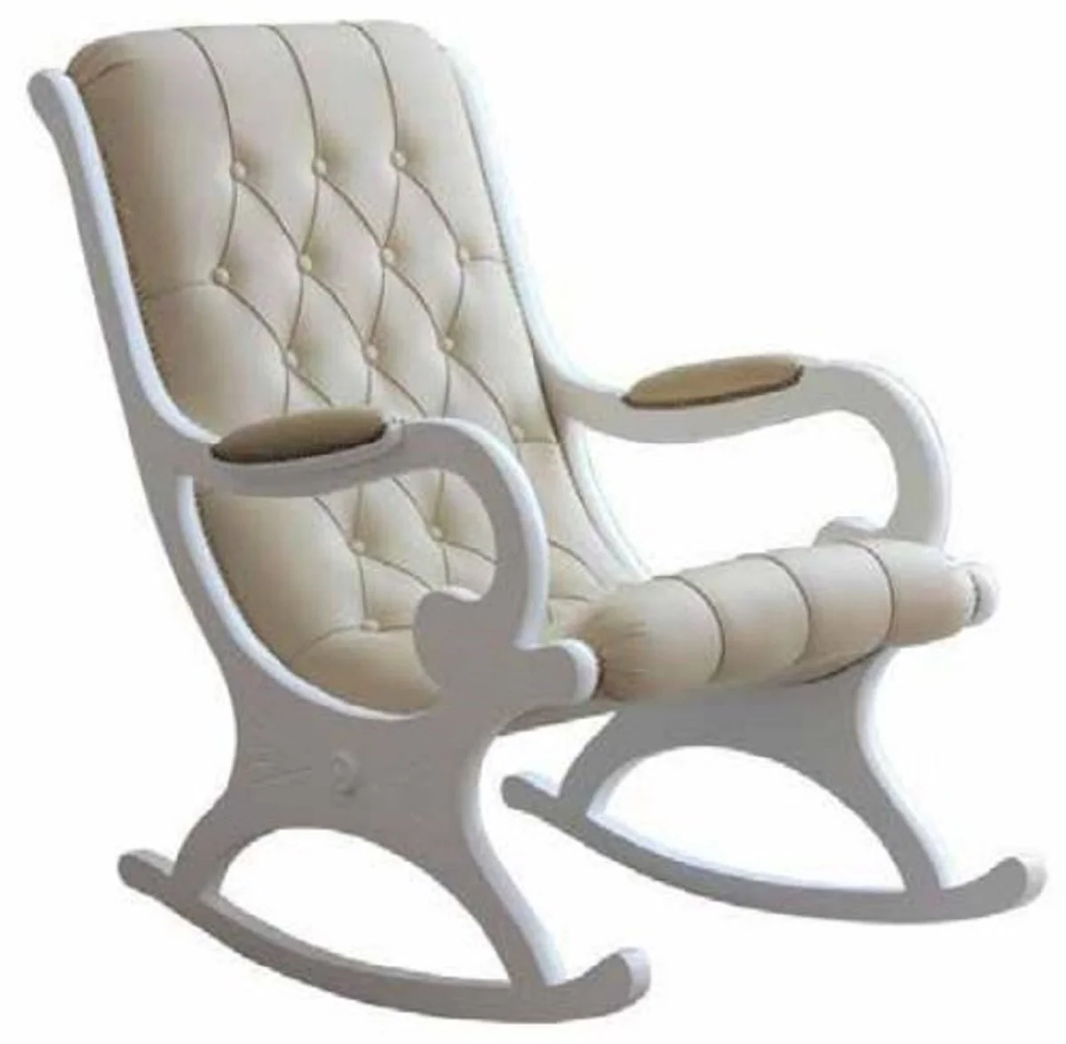 Casa Padrino mecedora de cuero Art Nouveau de lujo crema / blanco - Mecedora de cuero genuino hecha a mano con reposabrazos - Muebles de Oficina y Sala de Estar Art Nouveau - Hecho en Italia