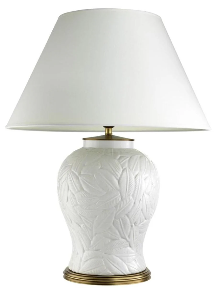 Casa Padrino l¨¢mpara de mesa de cer¨¢mica de lujo blanco / lat¨®n antiguo - Muebles de la Sala