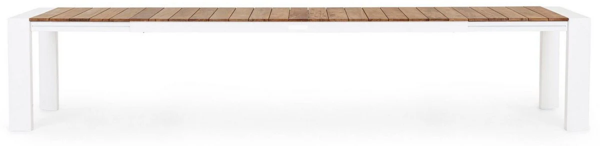 Casa Padrino mesa de jard¨ªn de lujo natural / blanco 253-384 x 110 x A. 75 cm - Mesa de comedor de jard¨ªn extensible con tablero de teca y patas de aluminio - Muebles de jard¨ªn y terraza de lujo