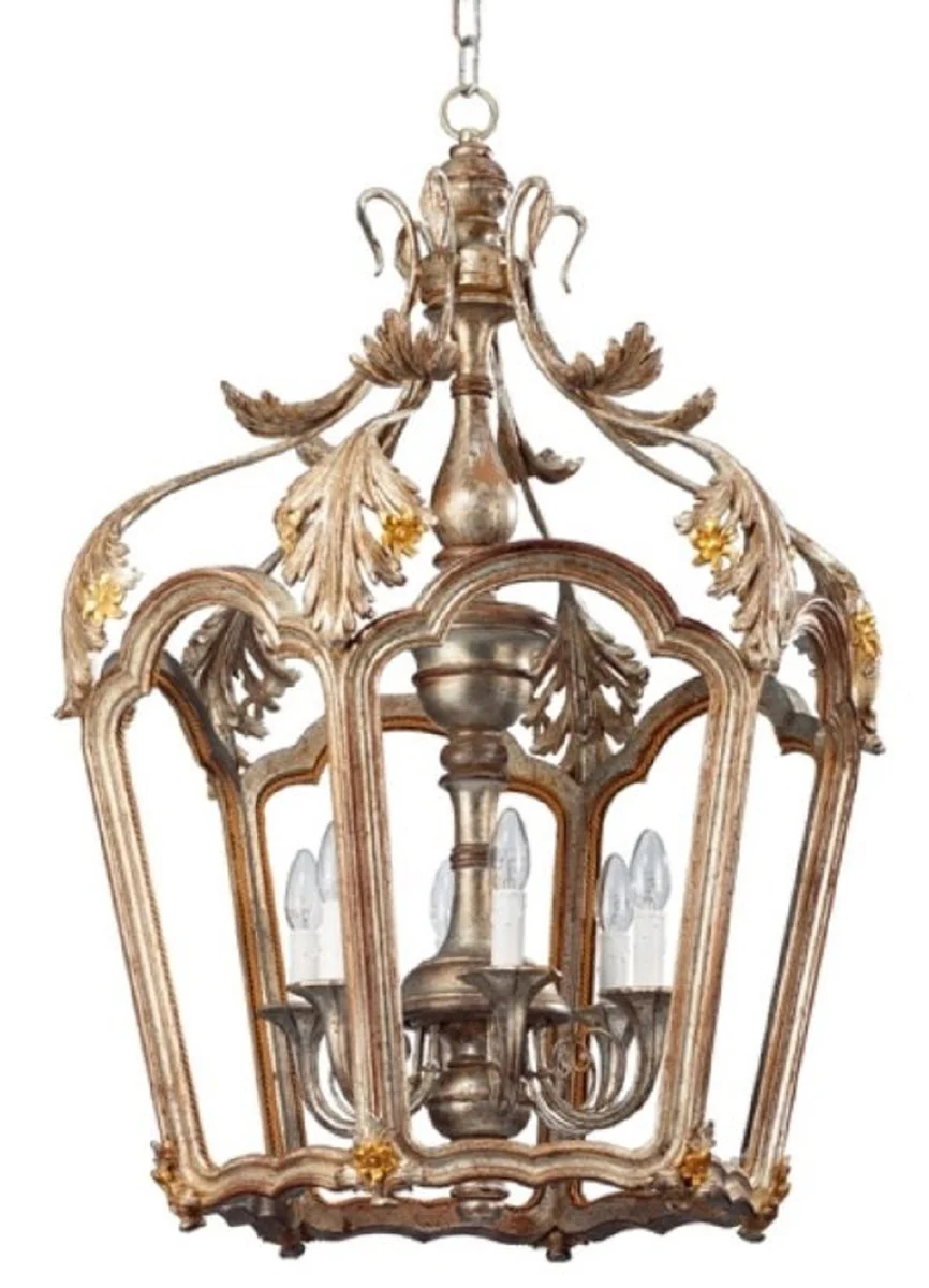 Casa Padrino lámpara colgante de salón barroco de lujo plata antiguo 71 x 71 x A. 95 cm - Lámpara colgante hecha a mano de estilo barroco - Calidad de Lujo - Hecho en Italia - Noble y Magnífica