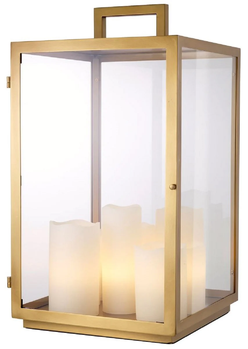 Casa Padrino lámpara de mesa de lujo latón antiguo 35 x 35 x A. 65 cm - Lámpara de escritorio de metal con asa y tulipas en forma de vela - Iluminación de lujo - Muebles de lujo