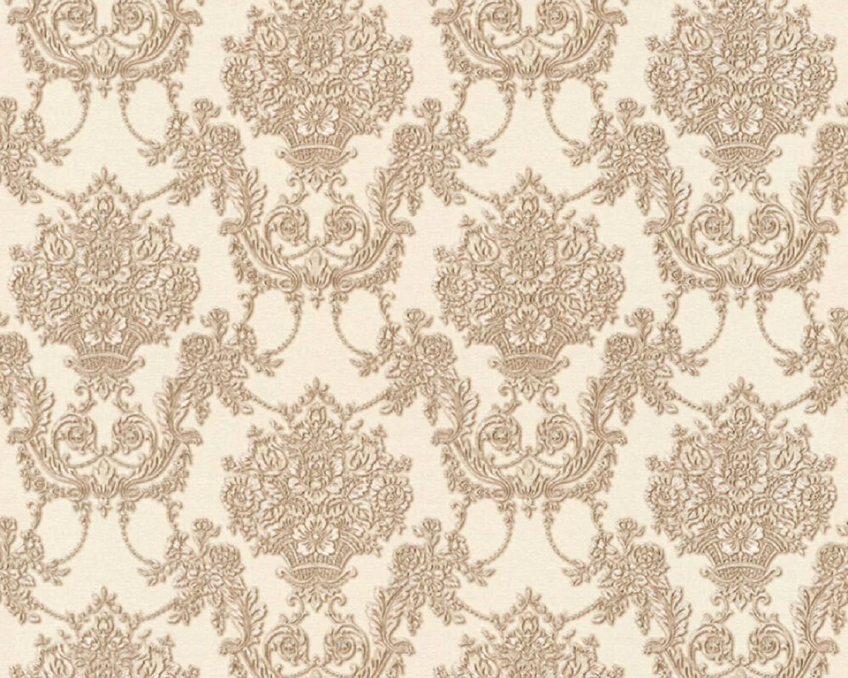 Casa Padrino papel pintado barroco no tejido beige / marrón - Papel pintado de estilo barroco con patrón elegante - Accesorios de decoración barroco