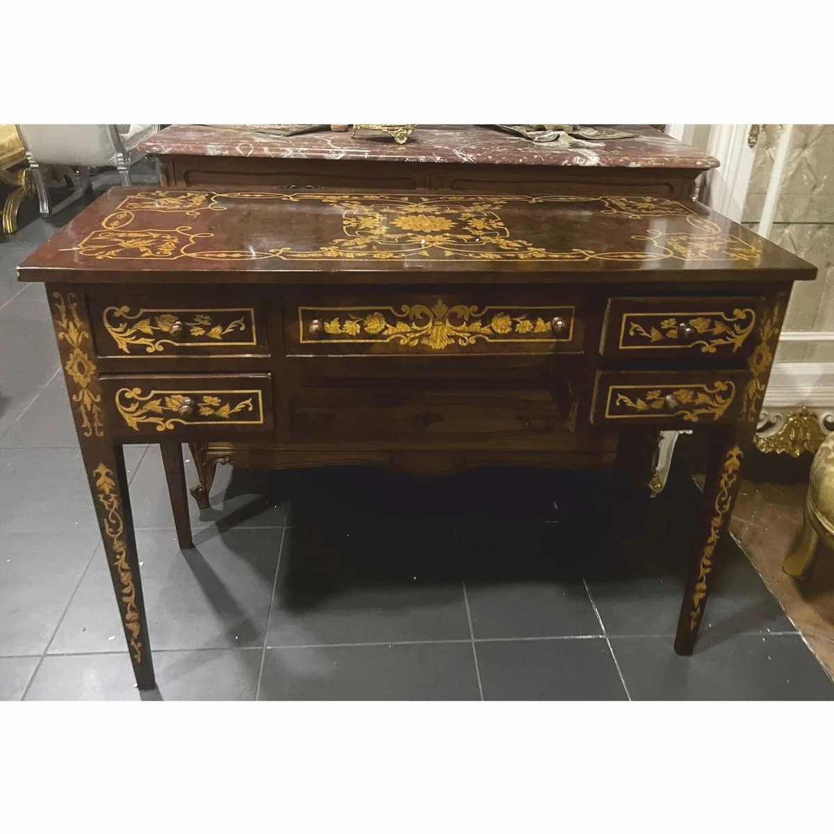 Casa Padrino secretario barroco con 5 cajones marr¨®n oscuro / oro 110 cm - Muebles de oficina barroco