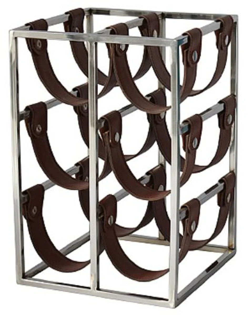 Casa Padrino titular de la botella de vino de lujo plata / marrón 26 x 28 x H. 39 cm - Estante de Vino Pequeño para 6 Botellas