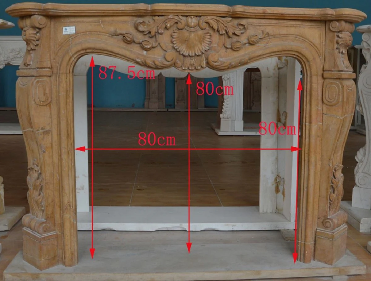 Casa Padrino marco de chimenea barroco de lujo amarillo 150 x 30 x A. 111 cm - Magn¨ªfico marco de chimenea de m¨¢rmol de alta calidad barroco - Accesorios decorativos de chimenea barroco