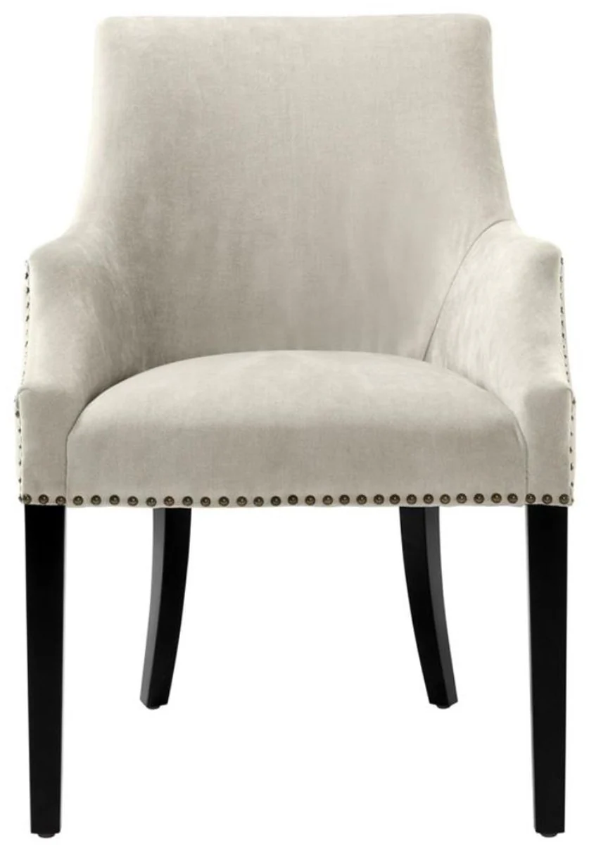 Casa Padrino silla de comedor de lujo con reposabrazos color arena / negro 60 x 71 x H. 92 cm - Mobiliario de Comedor