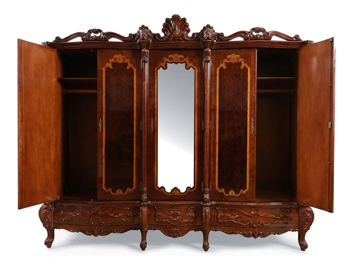 Casa Padrino armario de dormitorio barroco de lujo con 5 puertas marr¨®n 305 cm - Muebles barrocos