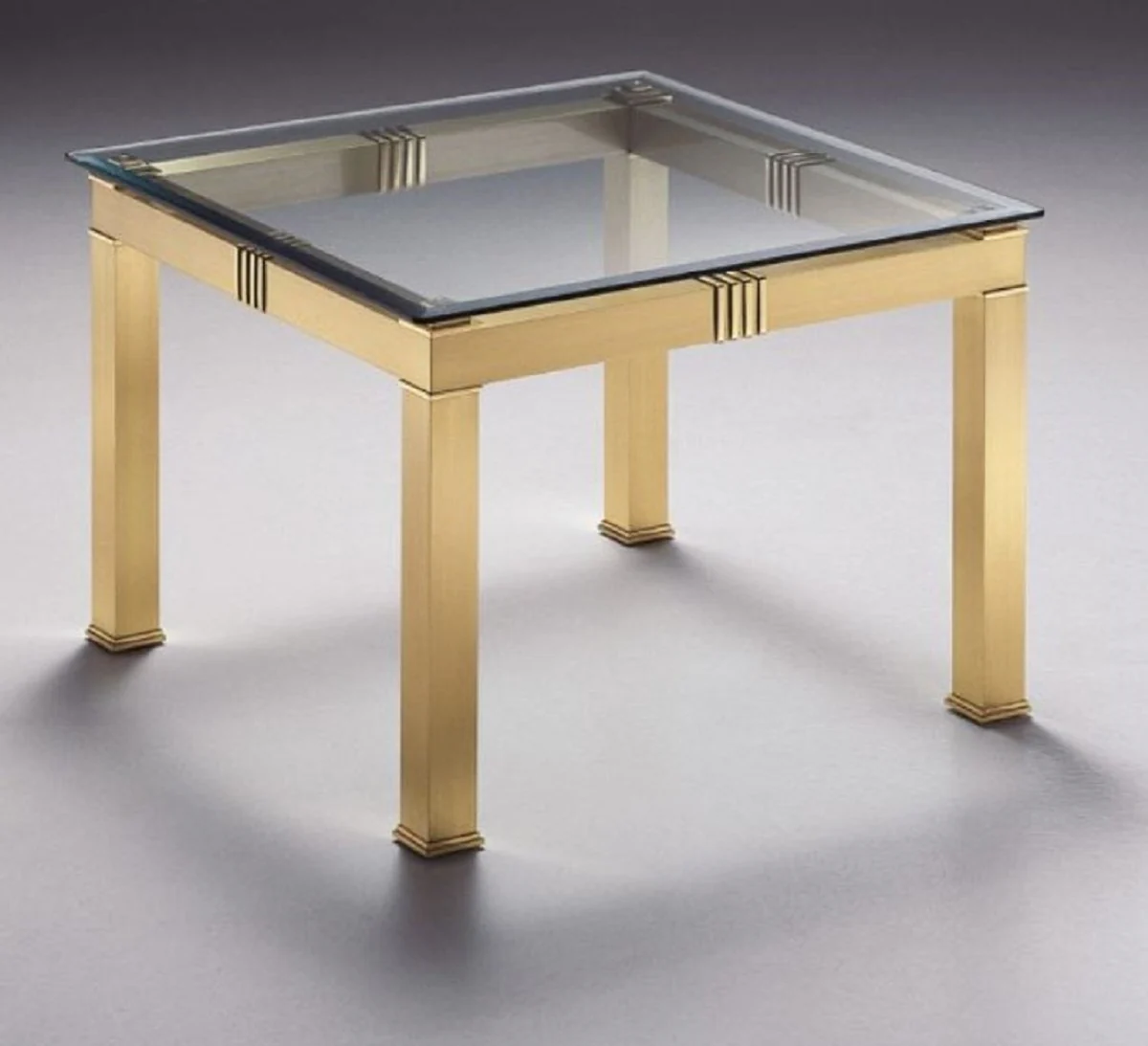 Casa Padrino mesa auxiliar de lujo lat¨®n 70 x 70 x A. 48 cm - Mesa cuadrada de lat¨®n con tapa de vidrio - Muebles de sal¨®n de lujo