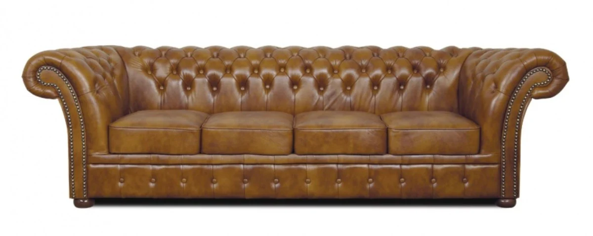 Casa Padrino Chesterfield sof¨¢ de 4 plazas de cuero genuino marr¨®n 255 x 90 x H. 78 cm - Muebles de Sal¨®n de Lujo