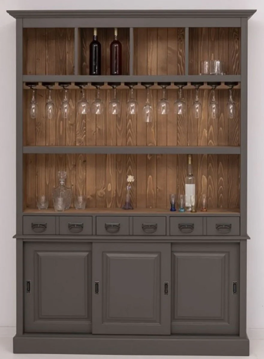 Casa Padrino armario de bar de madera maciza de estilo campestre gris oscuro / marr¨®n 151 x 36 x A. 210 cm - Gabinete de vino de madera maciza estilo campestre - Mueble bar de estilo campestre