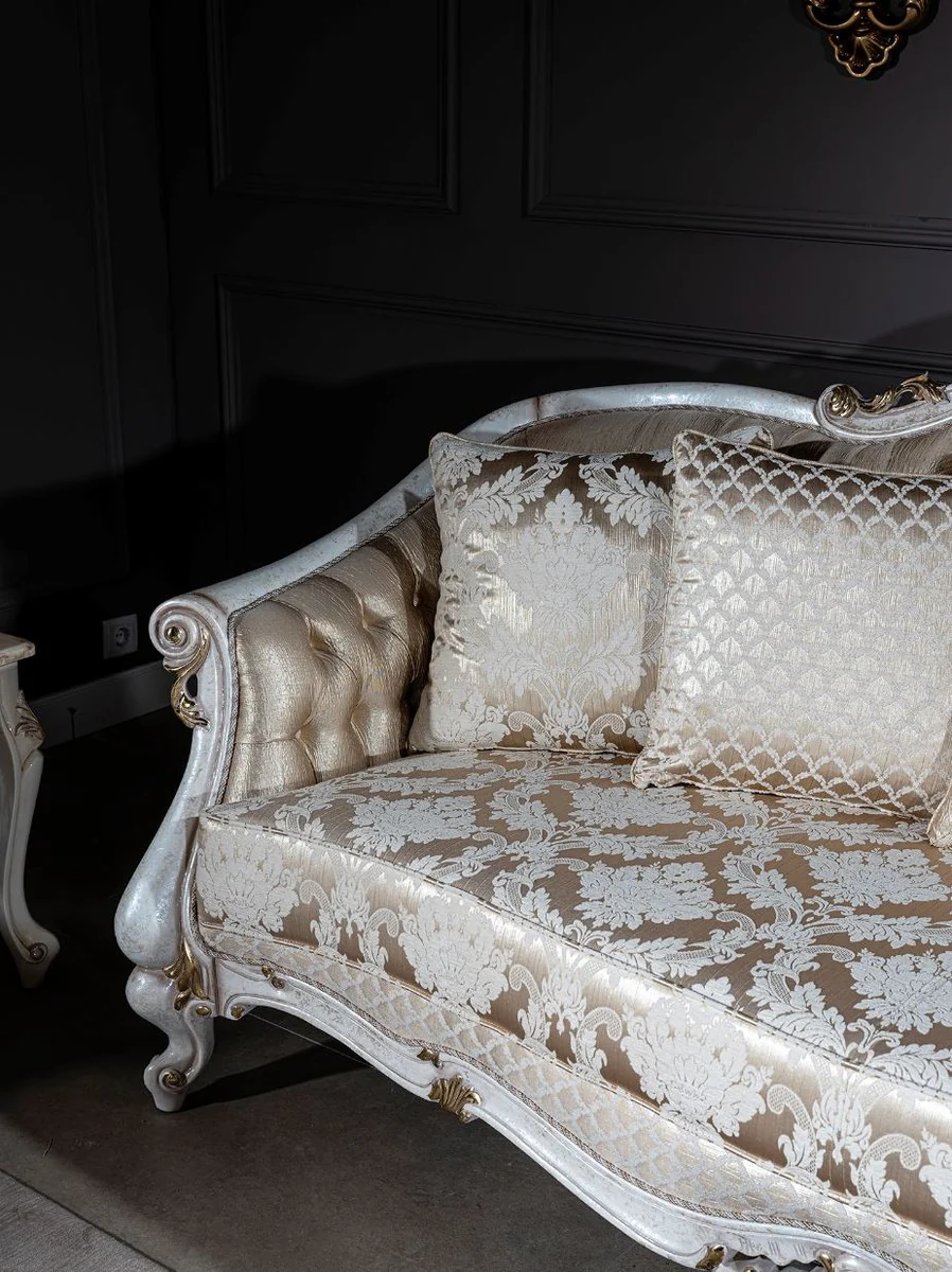 Casa Padrino sof¨¢ barroco de lujo oro / blanco antiguo / oro 250 x 90 x A. 112 cm - Sof¨¢ de sal¨®n con dise?o elegante y cojines decorativos - Mobiliario de sal¨®n barroco