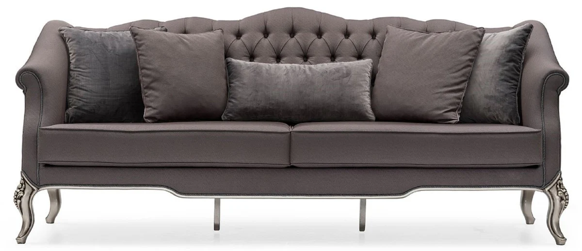 Casa Padrino sof¨¢ de sal¨®n barroco de lujo gris / plata - Sof¨¢ barroco hecho a mano con cojines decorativos - Muebles barrocos - Muebles de sal¨®n de lujo en estilo barroco - Noble y Magn¨ªfico