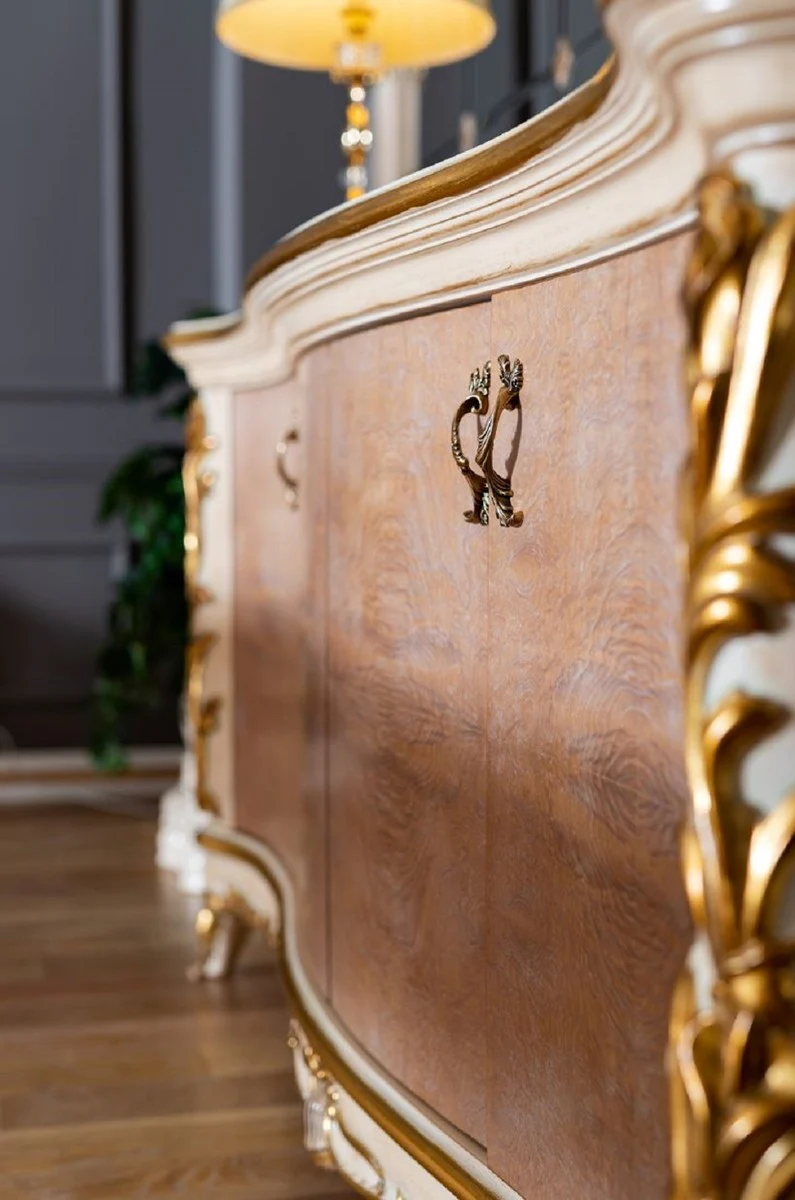 Casa Padrino conjunto de muebles barrocos de lujo beige / blanco / oro - 1 Aparador Barroco con 4 Puertas y Cajón y 1 Gran Espejo de Pared Barroco - Muebles Barroco