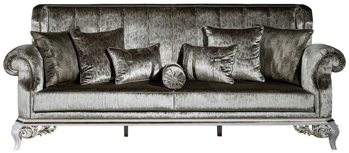 Casa Padrino sof¨¢ barroco de lujo verde / blanco / oro 230 x 85 x A. 104 cm - Magn¨ªfica sof¨¢ de sal¨®n con cojines decorativos - Noble y Magn¨ªfica