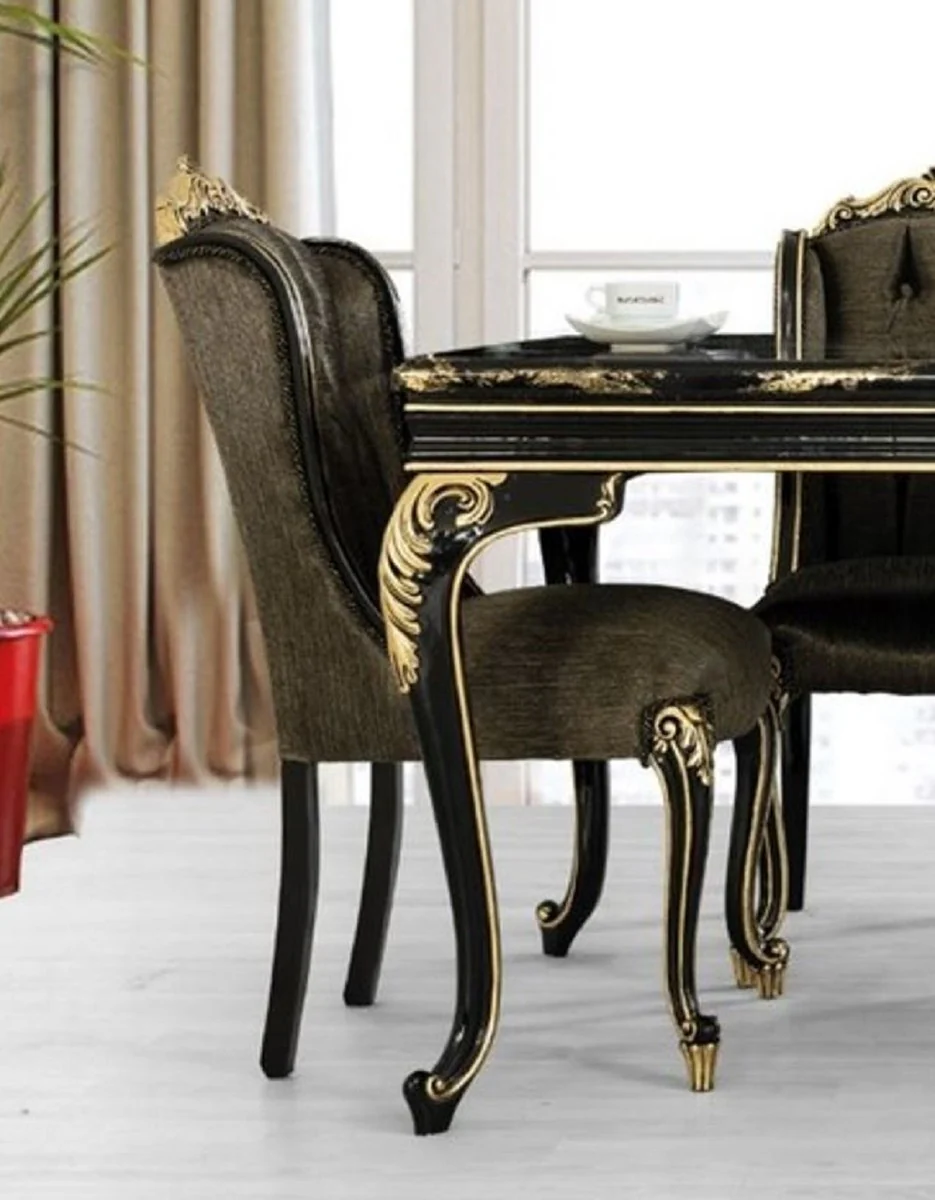 Casa Padrino silla de comedor barroco de lujo negro / oro A. 110 cm - Muebles de comedor barrocos