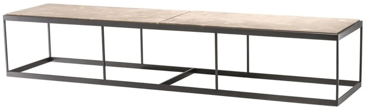 Casa Padrino Mesa de centro Beige / Bronce 190 x 45 x H. 35 cm - Mesita de Centro de Acero Inoxidable de Lujo con Tapa de Mármol