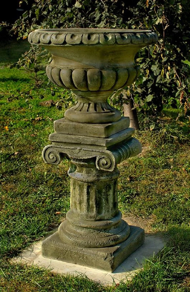Casa Padrino maceta barroco con columna gris Ø 55 x A. 99 cm - Magnífica macetero con columna de jardín en estilo barroco - Accesorios de decoración de jardín barroco