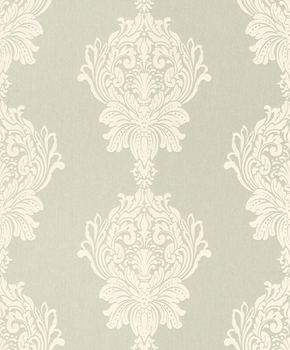 Casa Padrino papel pintado no tejido barroco verde claro / blanco - Papel pintado de salón de estilo barroco con patrón elegante - Decoración de pared estilo barroco - Decoración de salón barroco