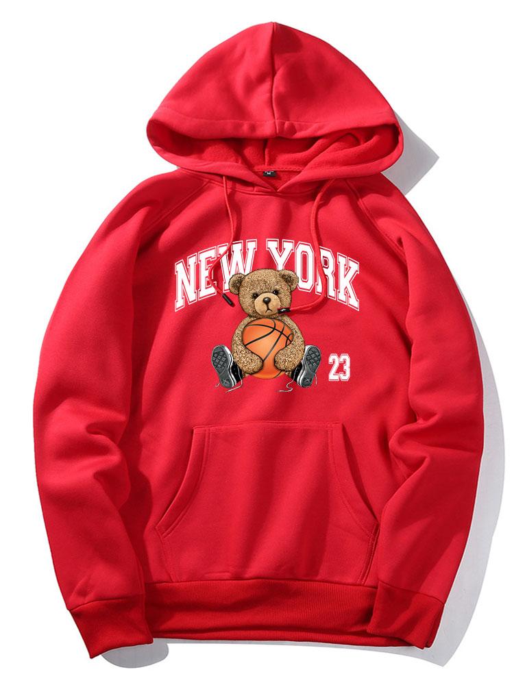 New York Basketball Bear Print Hoodie