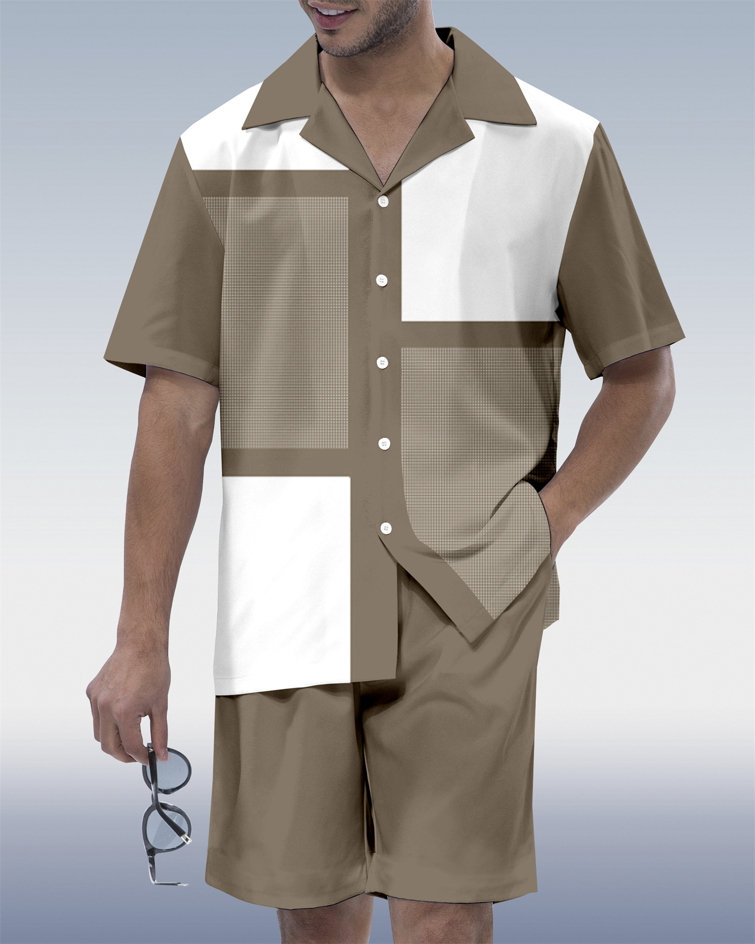 Suitmens Men's Hawaiian Vacation Plaid Print Short Sleeve Set 118