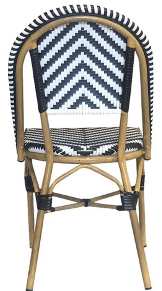 Casa Padrino conjunto de 4 sillas de comedor de lujo blanco / negro / beige 49 x 46 x A. 91 cm - Sillas de jard¨ªn de rat¨¢n - Muebles de comedor - Muebles de jard¨ªn - Muebles de lujo