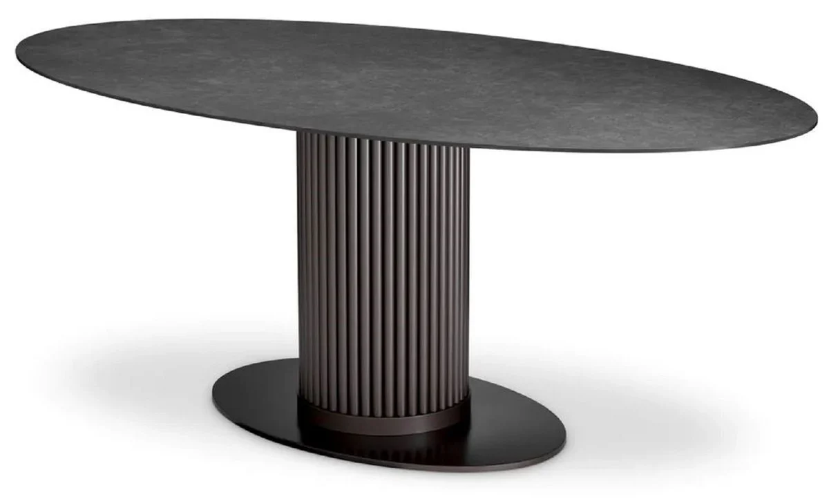 Casa Padrino mesa de comedor de lujo negro / bronce 200 x 119 x A. 78,5 cm - Mesa de cocina ovalada con tablero de cer¨¢mica con aspecto de m¨¢rmol - Muebles de comedor de lujo - Calidad de lujo