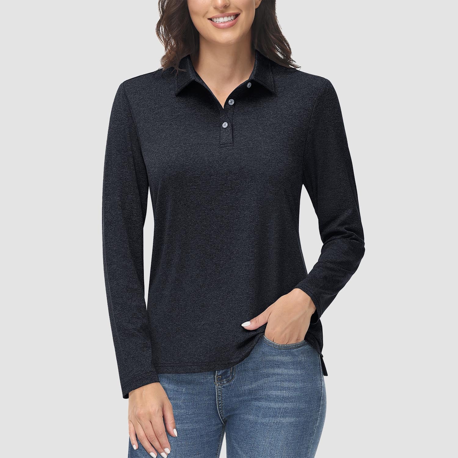 Women's Polo Shirts Long Sleeve UPF 50+ Sun Protection Golf Shirts Quick Dry Athletic Workout Collared Shirt
