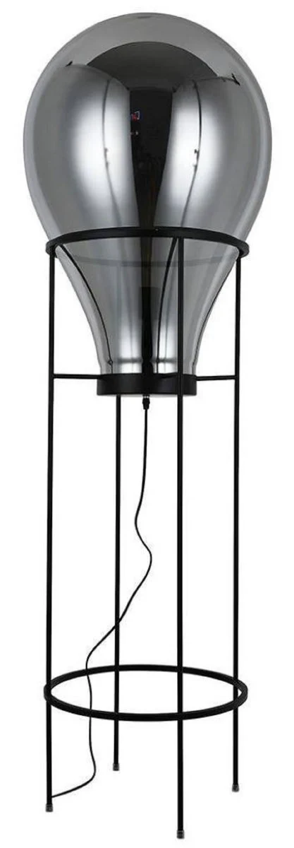 Casa Padrino lámpara de pie de lujo gris / negro Ø 50 x A. 158 cm - Lámpara de pie redonda de metal con pantalla de vidrio - Lámparas de pie de lujo - Lámparas de lujo - Interior de lujo